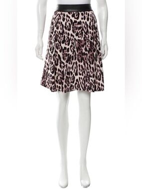 Robert Rodriguez Leopard Print A-Line Skirt with Leather Trim